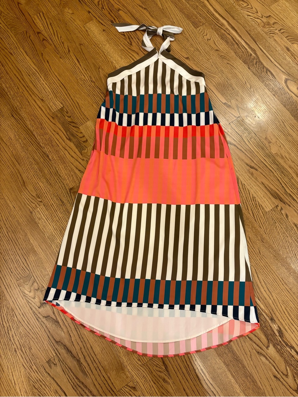 Hutch Striped Halter Midi Dress in Pink, Brown, Navy & Teal